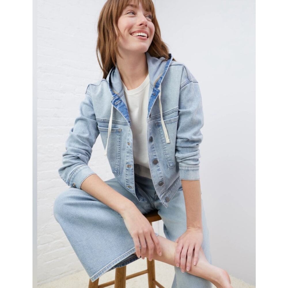 UpWest Denim Bomber Jacket XL Light Blue Hooded Button Up